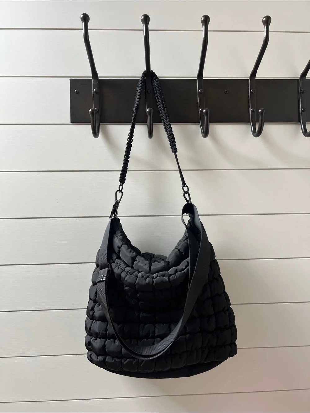 C&C California Quilted Black Shoulder Bag with Rope Detail